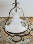 Красив полилей с ковано желязо и голяма бяла стъкленица с цветя , снимка 1 - Лампи за таван - 45623198