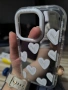 огледален калъф с бели сърца iPhone 14pro , снимка 3