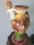 майолика ваза 44см-3кг/еротика/фигурална френска керамична ваза с релефни цветя и голо момиче, снимка 2