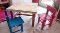 Дървени детски масивна маса и столчета, снимка 1