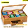 Кутия за съхранение на чай със стъклен капак и 8 отделения плюс чекмедже - КОД 4098