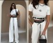 Calvin Klein дамски комплект панталон с висока талия и широк крачол и къс топ висок клас реплика, снимка 6