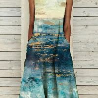 Дамска лятна плажна рокля със джобове и принт, 9цвята , снимка 6 - Рокли - 45270508