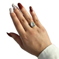 Дамски пръстен от медицинска стомана с голям камък за изискан шик, снимка 2 - Пръстени - 45710461