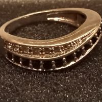 Сребърен пръстен с малки цирконии и обсидиани, снимка 2 - Пръстени - 45805548