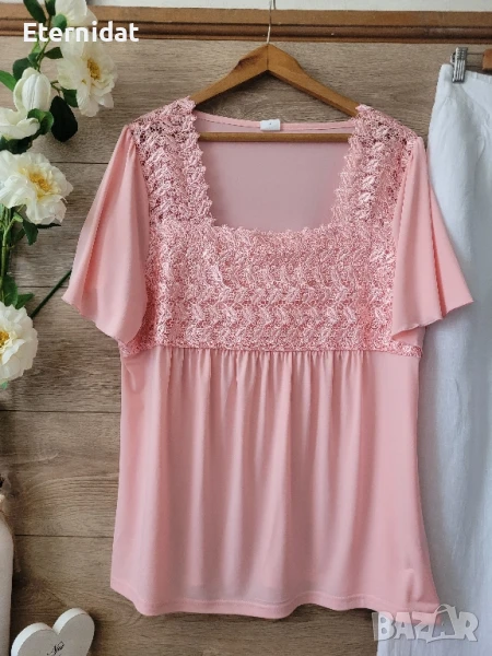  Нова розова блуза с дантела , снимка 1