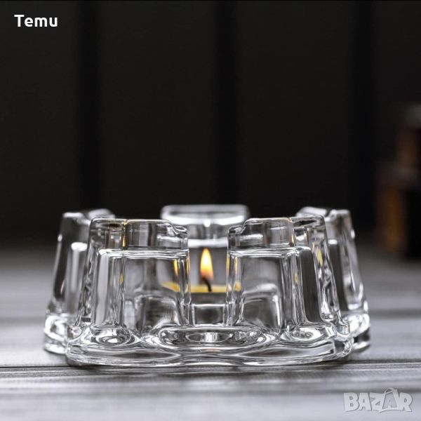 Стилен свещник от огнеопорно стъкло с форми сърца, снимка 1