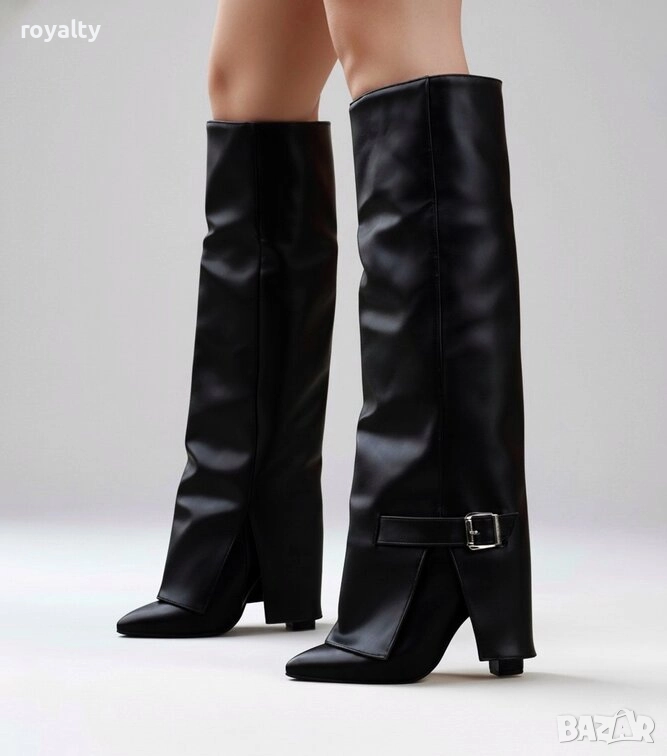 Ботуши на ток - черна кожа, снимка 1