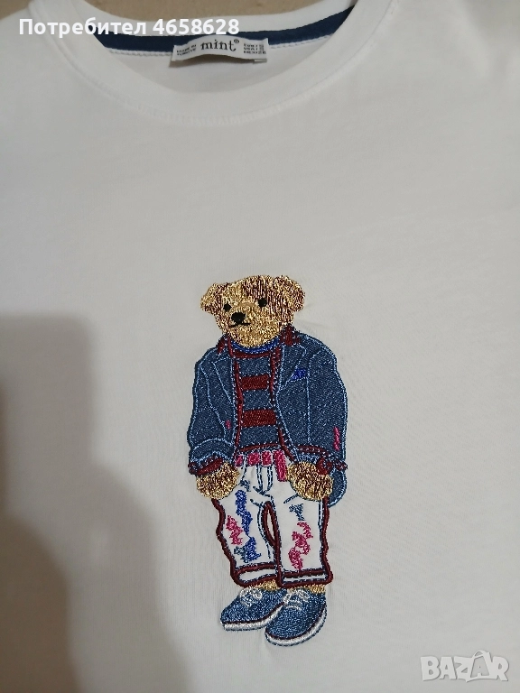 Бяла тениска с дънкови ръкави , снимка 1