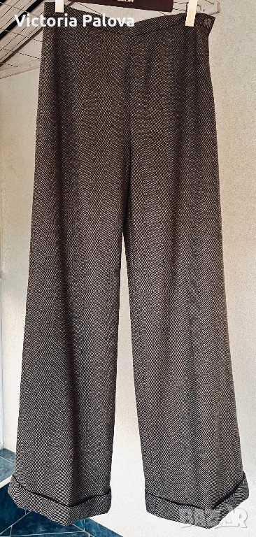 Луксозен вълнен панталон рибена кост с подплата  - премиум herringbone , снимка 1