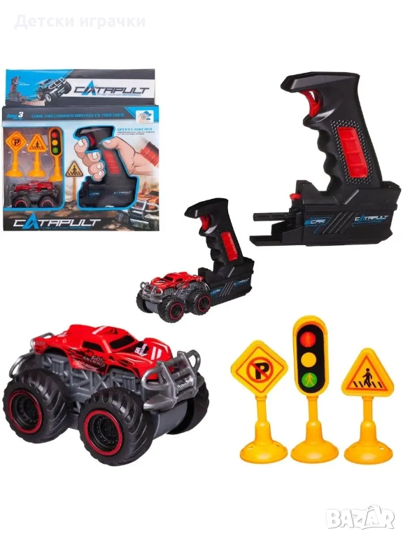 Кола с изтрелващ механизъм и пътни знаци , снимка 1