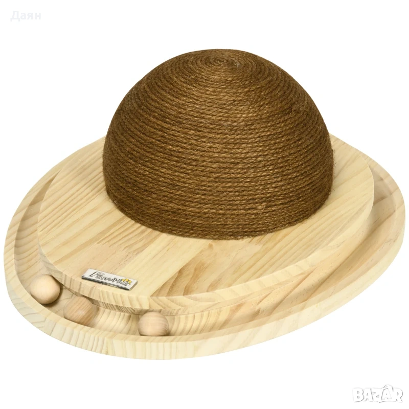 Интерактивна играчка за котки PawHut, драскаща повърхност, овална писта с топчета, борова дървесина, снимка 1