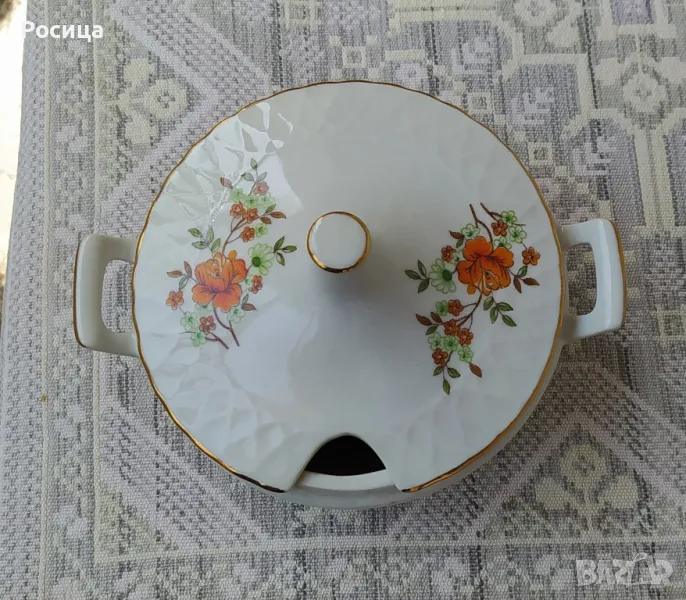 КРАСИВА ПОРЦЕЛАНОВА ЗАХАРНИЦА ОТ СОЦА С ЩИПКА ЗА КУБЧЕТА ЗАХАР , снимка 1