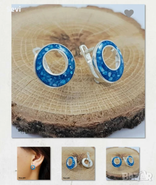 Малки сребърни обеци "Мозайка", снимка 1