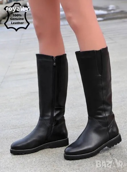 Равни ботуши - черна ЕСТЕСТВЕНА кожа, снимка 1