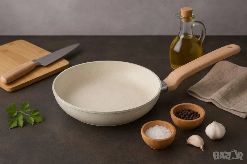 Тиган Voltz Nice, Кован алуминий, Мраморно покр., Индукция, Кремав меланж, снимка 1