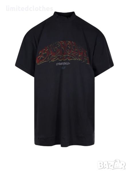 BALENCIAGA Black Offshore Heavy Metal Logo Print Oversized Мъжка / Дамска Тениска M (XL) и XL (XXL), снимка 1