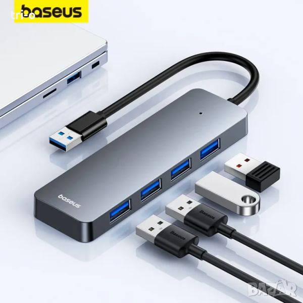 Baseus Usb Hub 4 порта ABS Hub Usb 3 0, Мулти сплитер адаптер, снимка 1