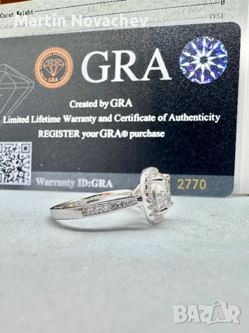 Сребърен пръстен с мойсанит (Диамант) 2 карата, снимка 6 - Пръстени - 52755515