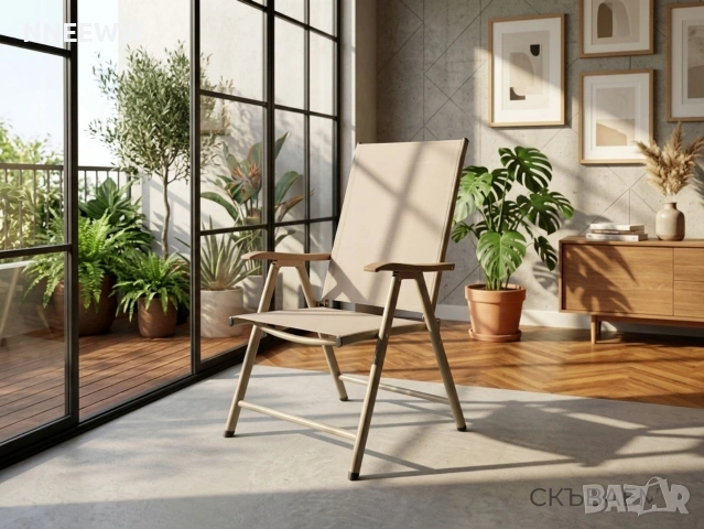 Градински комплект  Маса и 4 стола сгъваеми Бежов, снимка 6 - Градински мебели, декорация  - 54049962