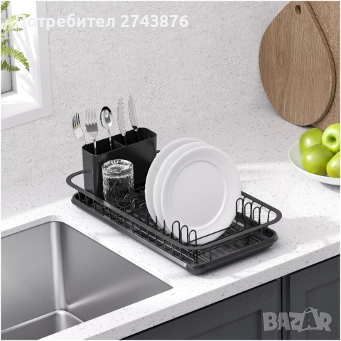 СУШИЛНИК ЗА СЪДОВЕ НА ЕДИН РЕД С ТАВА И ПОСТАВКА ЗА ПРИБОРИ , НЕРЪЖДАЕМА СТОМАНА , Dish rack - L425х, снимка 2 - Аксесоари за кухня - 51618437