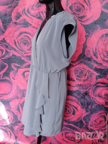 H&M Къса рокля с къдри цвят Сив Металик ХЛ , снимка 4 - Рокли - 46403882
