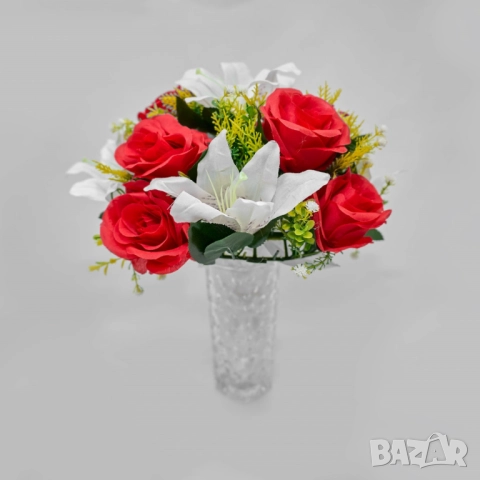 Елегантна колекция от изкуствени букети с лилии и рози, снимка 5 - Други стоки за дома - 52137804