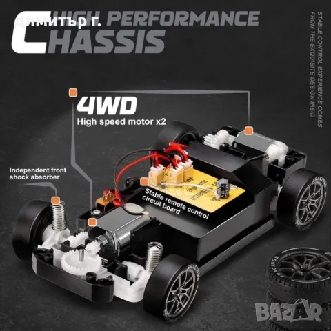 Porsche спортна кола 2,4 GHz High-Speed 4WD RC Drift Car 8х гуми, снимка 9 - Други игри - 48859566