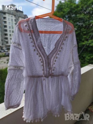 Пролетна блузка Бохо стил бяла нова С-М размер 20 лв , снимка 2 - Блузи с дълъг ръкав и пуловери - 45491497