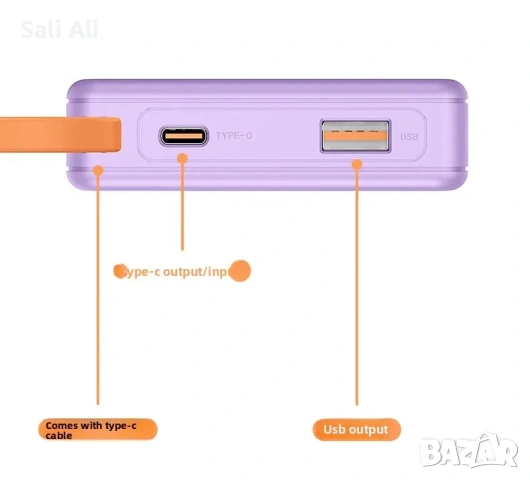 DPLUS 10000mAh Външна Батерия Power Bank Вграден Кабел Type C Дисплей, снимка 11 - Външни батерии - 53658019
