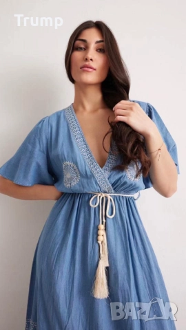 - 50%  Нежна памучна рокля с бродерия, колан, снимка 2 - Рокли - 51573735