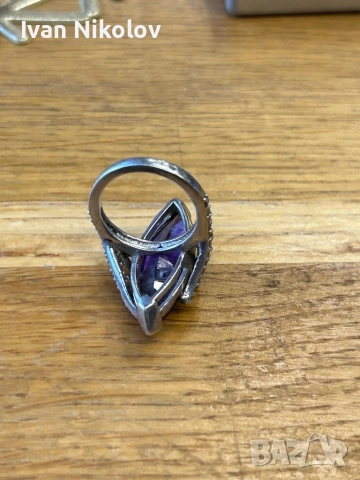 Невероятен голям сребърен пръстен с аметист, снимка 4 - Пръстени - 52905713