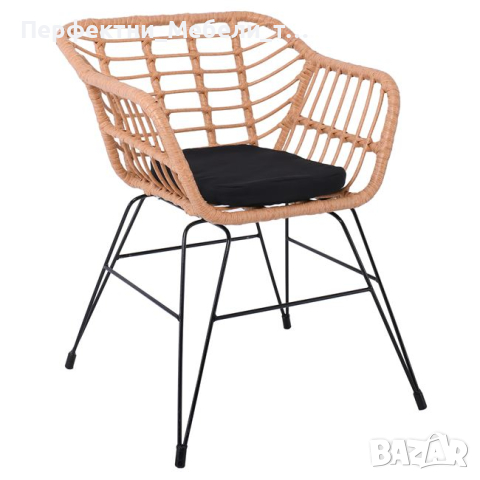 Кресло,стол,диван 2-ка,метални крака с естествен ратан с въглавници,ратанов стол,ратанов диван, снимка 1 - Градински мебели, декорация  - 45005774