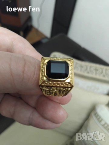 Мъжки пръстен неръждаема стомана масивен позлатен, снимка 3 - Пръстени - 52356823