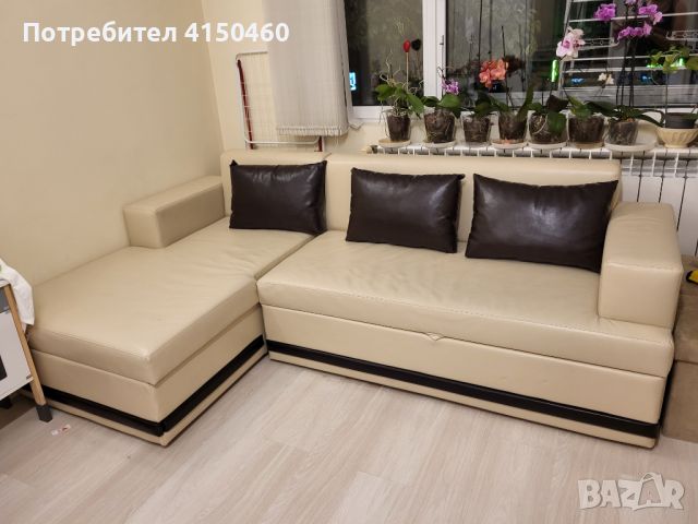 Ъглов кожен диван, снимка 1 - Дивани и мека мебел - 46456135