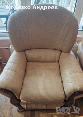 Кожен диван с два фотьойла , снимка 6 - Дивани и мека мебел - 53731156