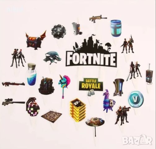 Fortnite фортнайт 24 бр къси топери топер за мъфини торта украса декор парти рожден ден, снимка 1 - Други - 46599598