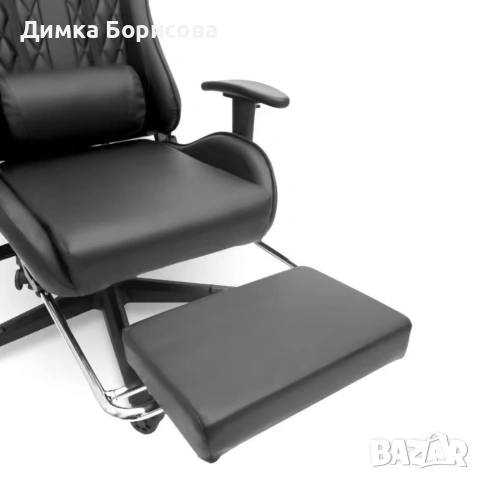 Геймърски стол с прибираща се подложка за крака и функция за масаж - черен, снимка 3 - Столове - 53243136