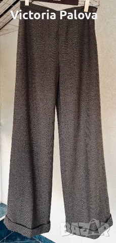 Луксозен вълнен панталон рибена кост с подплата  - премиум herringbone 