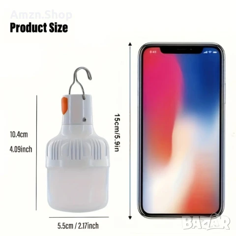 Преносима рибарска LED крушка къмпинг лампа за палатка акумулаторна, снимка 5 - Лед осветление - 50702433