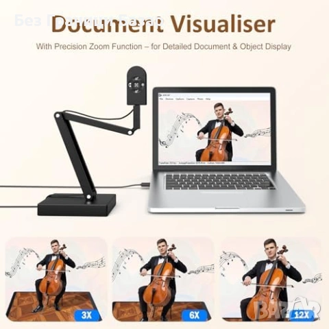 Нов визуализатор Документ камера 12MP 4K A3 уеб камера за Zoom OBS Teams Mac PC, снимка 6 - Друга електроника - 54045177