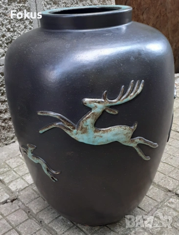 Огромна стара ваза - немска керамика с печат - делва, снимка 4 - Антикварни и старинни предмети - 53417936