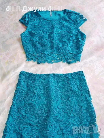 Нов ефектен сет от едра дантела тюркоаз, снимка 6 - Комплекти - 49729762