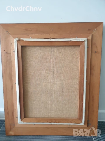 Mathys 68х58см/стара картина масло върху платно/натюрморт кана с цветя/1979/дървена рамка, снимка 9 - Картини - 51357163