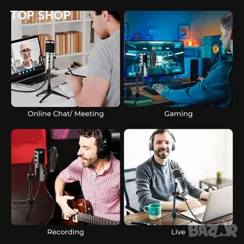 USB кондензаторен микрофон със статив и поп филтър111 от Mugig K58 >70dB, 5V,, снимка 4 - Микрофони - 49160916