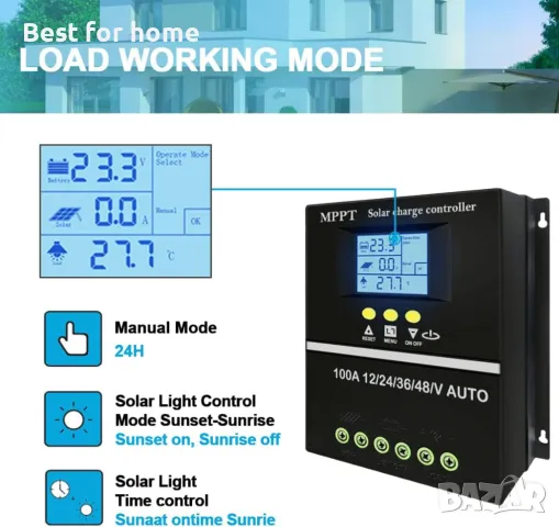 Соларен контролер за зареждане 12V 24V 36V 48V  с LCD дисплей, снимка 6 - Друга електроника - 50218987