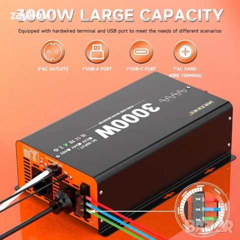 3000W инвертор 12V 230V чист синусоидален преобразувател на напрежение с LCD, снимка 6 - Друга електроника - 50024092