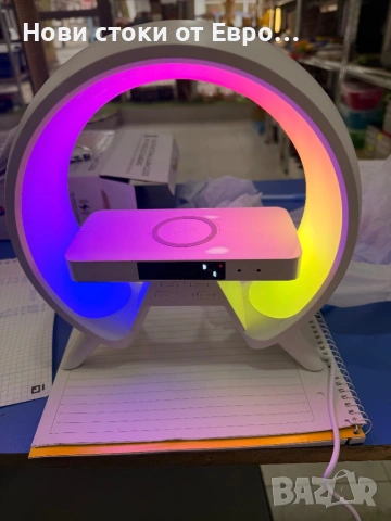 Многофункционално зарядно с вградена колонка будилник сменящи светлини Цена: 15 евро, снимка 4 - Външни батерии - 54051270