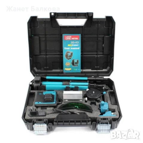Самонивелиращ Лазерен Нивелир 4D с 16 Линии, Зелен Лазер, Тринога и Куфар, снимка 3 - Измервателни инструменти - 50566086