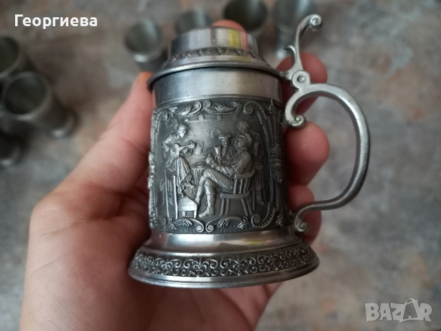 Оловно-цинкови немски чашки и малка халба, снимка 7 - Антикварни и старинни предмети - 51702934
